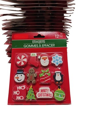 Holiday Christmas Themed Erasers, 12 Count Pack with Snowman, Gingerbread, Pengu