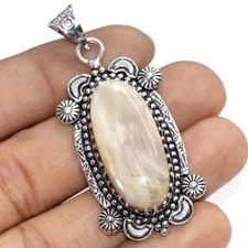 925 Silver Plated Stunning Sri-Lankan Moonstone Pendant Gemstone 2.1" GW