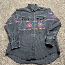 Vtg Wrangler Western Button Down Shirt XL 17.5-35 Black Aztec Rodeo Cowboy