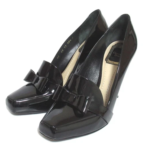 Escarpins Christian Dior talon ruban cuir noir EU38,5/US8,5 57938c