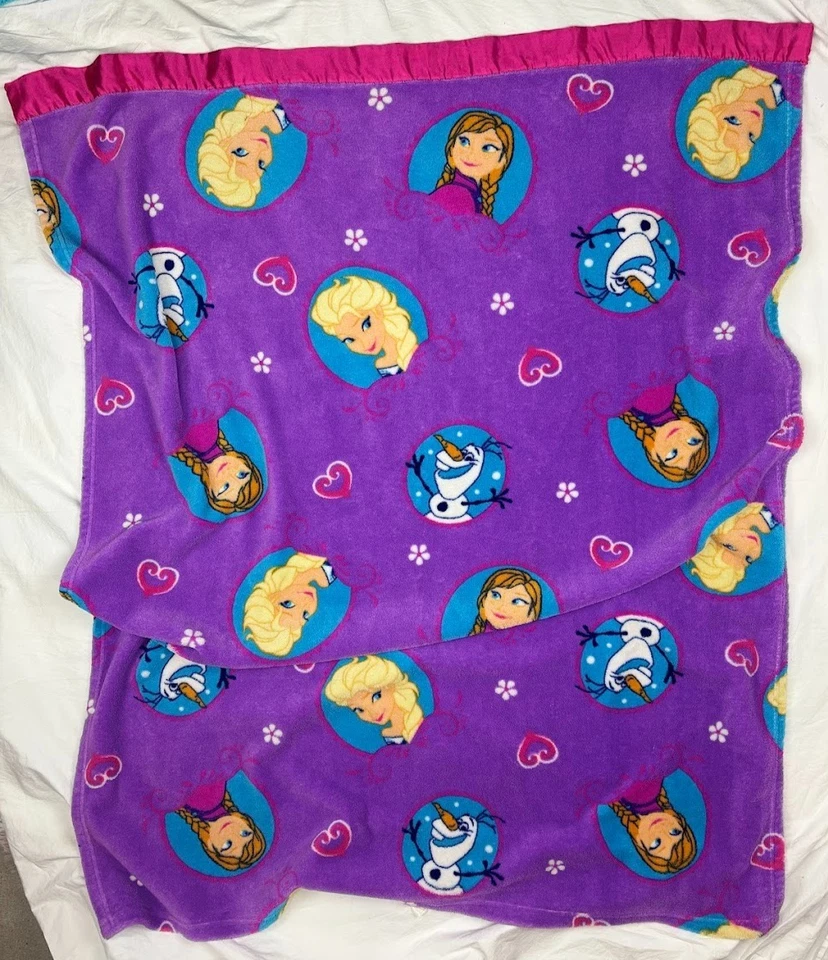 Manta polar rosa púrpura satinado Disney Frozen para niños pequeños 40x50 Elsa Anna Olaf Foto 2 de 4