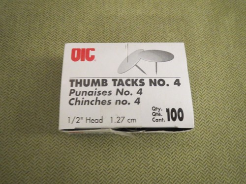 90 Count, OIC (OfficeMate) Thumb Tacks No. 4, 1/2 inch Head, Chrome Silver, USED
