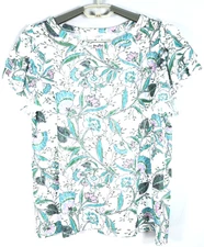 LOFT Women's Cotton Polyester Top Short Sleeve Tropical Floral Multicolor Size L
