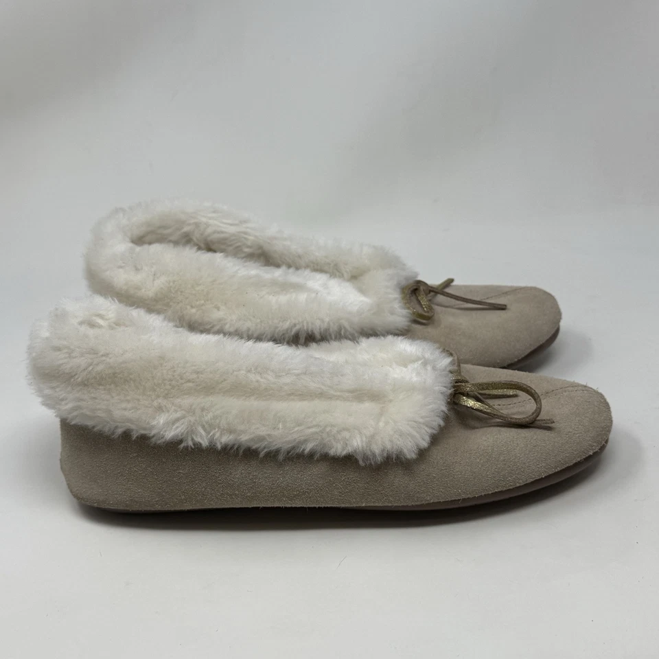 Bass Calm Fur Lined Slippers Womens 8 Beige Suede Booties Slip On Indoor Outdoor - Image 3 of 4