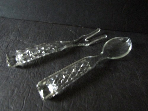 Fostoria Glass Large Quilted Diamonds Salad Serving Spoon and Fork Set 2 Sets - 第 9/14 張圖片