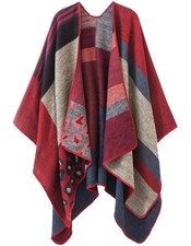 Women's Shawl Wraps Open Front Travel Poncho Cape Warm Series 03-leopard Red