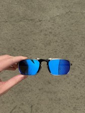Oakley Badman Sunglasses Metal Frame Silver Frame, blue Lens Polarized