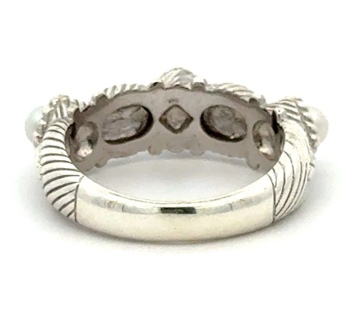 Designer Judith Ripka 925 Sterling Silver Three Pearl Twisted Cable Ring - Image 4 of 4