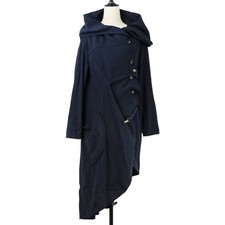 ISSEY MIYAKE Silk Blend Raw-Edge Suspender Hooded Coat, Size 2, Navy Women USED
