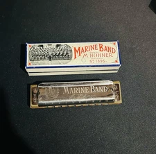 Vintage M Hohner Marine Band # 1896 A440 Key of C Harmonica with Original Box