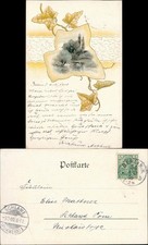 Künstlerkarte Landschaft Schwan im Weinlaub 1900  gel. Stempel Schlawe Pommern