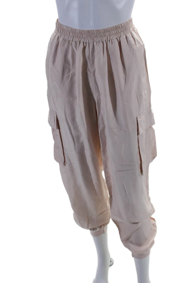 Calça Nicole Miller feminina perna reta punho tornozelo elástico cintura rosa tamanho P - Imagem 2 de 4