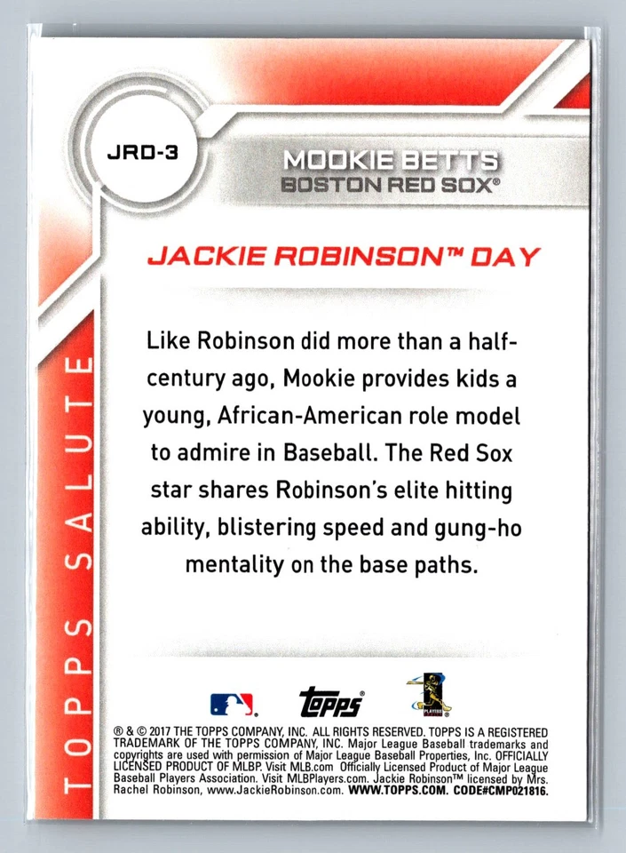 2017 Topps #JRD-3 Mookie Betts Jackie Robinson Day - Image 2 of 2