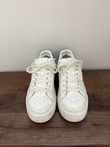 Tory Burch Ladybug Leather Sneakers Trainer White Iridescent Coral Blue Low US 7 - Picture 6 of 19