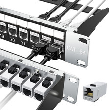  UL Listed 24-Port Shielded Cat6A Patch Panel, 19  1U Rackmount/Wall Mount Feed