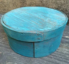 Antique Primitive Wooden Thick Walled Pantry Box Initials JR Blue Paint