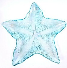 NEW BLUE PLASTIC 3D STAR FISH SHAPE DISH,TRAY,PLATTER,CENTERPIECE-15.5"