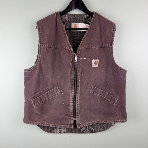 Carhartt Vintage VP173 Mocha Burgundy Aztec Vest Size Large USA Made Paint Marks