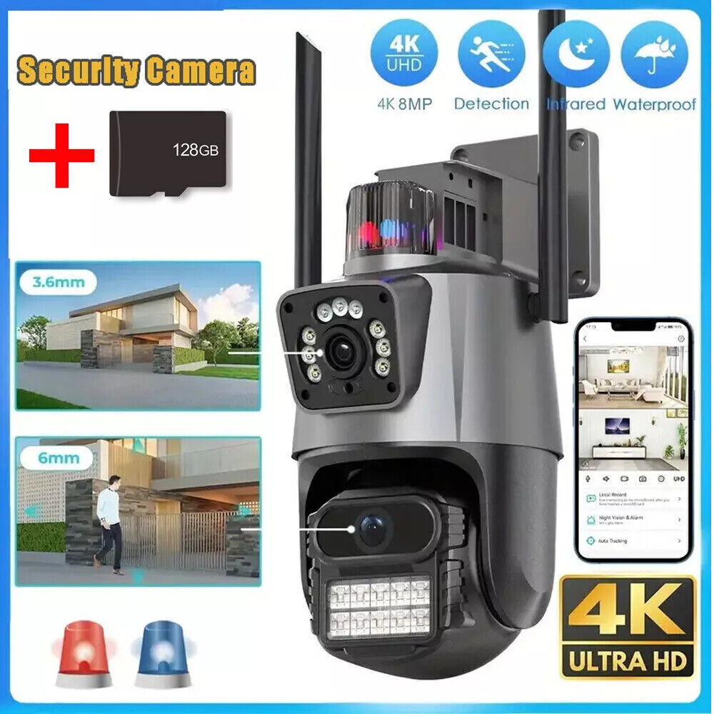 Dual Lens Security Camera 8MP WiFi 5X Digital Zoom Outdoor IR Night Vision Lot