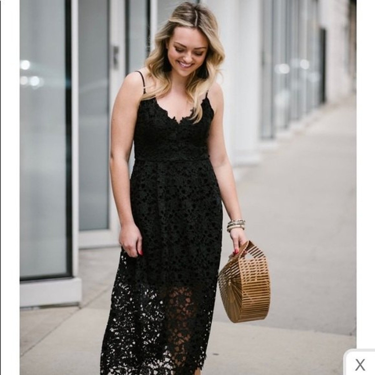 astr the label v-neck lace fit & flare dress Pellagia Eyelet Midi Dress