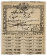 Chemins de Fer des Charentes – 3% obligacji 500 franków, 1868 – ponad 140 lat!