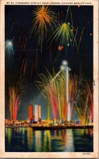Postcard Fireworks Display Chicago World's Fair Linen Postmarked 1933