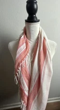 OLD NAVY WOMEN'S INFINITY SCARF ORANGE WHITE STRIPED ONE SIZE COTTON PREOWNED