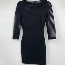 Lulus womens dress XS body con black sexy LBD cocktail party sheer panels mini