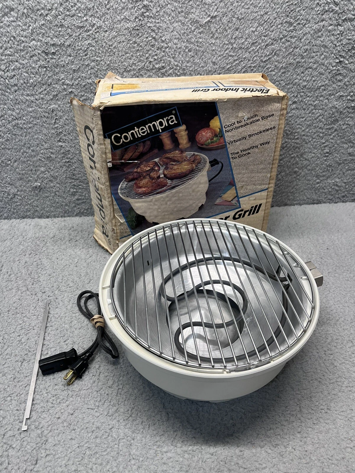 Contempra Electric Indoor Flameless/Smokeless 12" Countertop White BBQ Grill