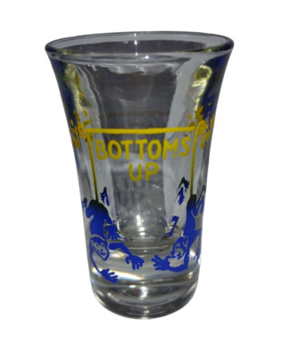 Vintage Mid Century Mod  Barware Shot Glass Blue MONKEY BOTTOMS UP 3'' Man Cave