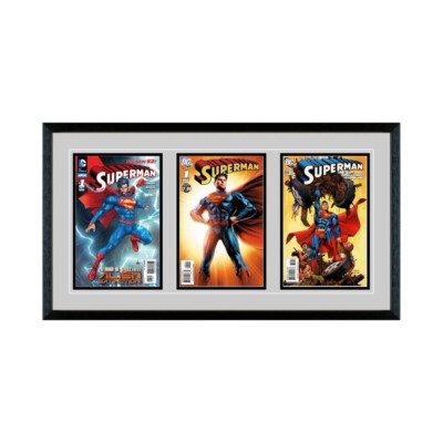 Triple Comic Book Glass Frame Wall Mount Real Wood/Matting UV Protected Glass