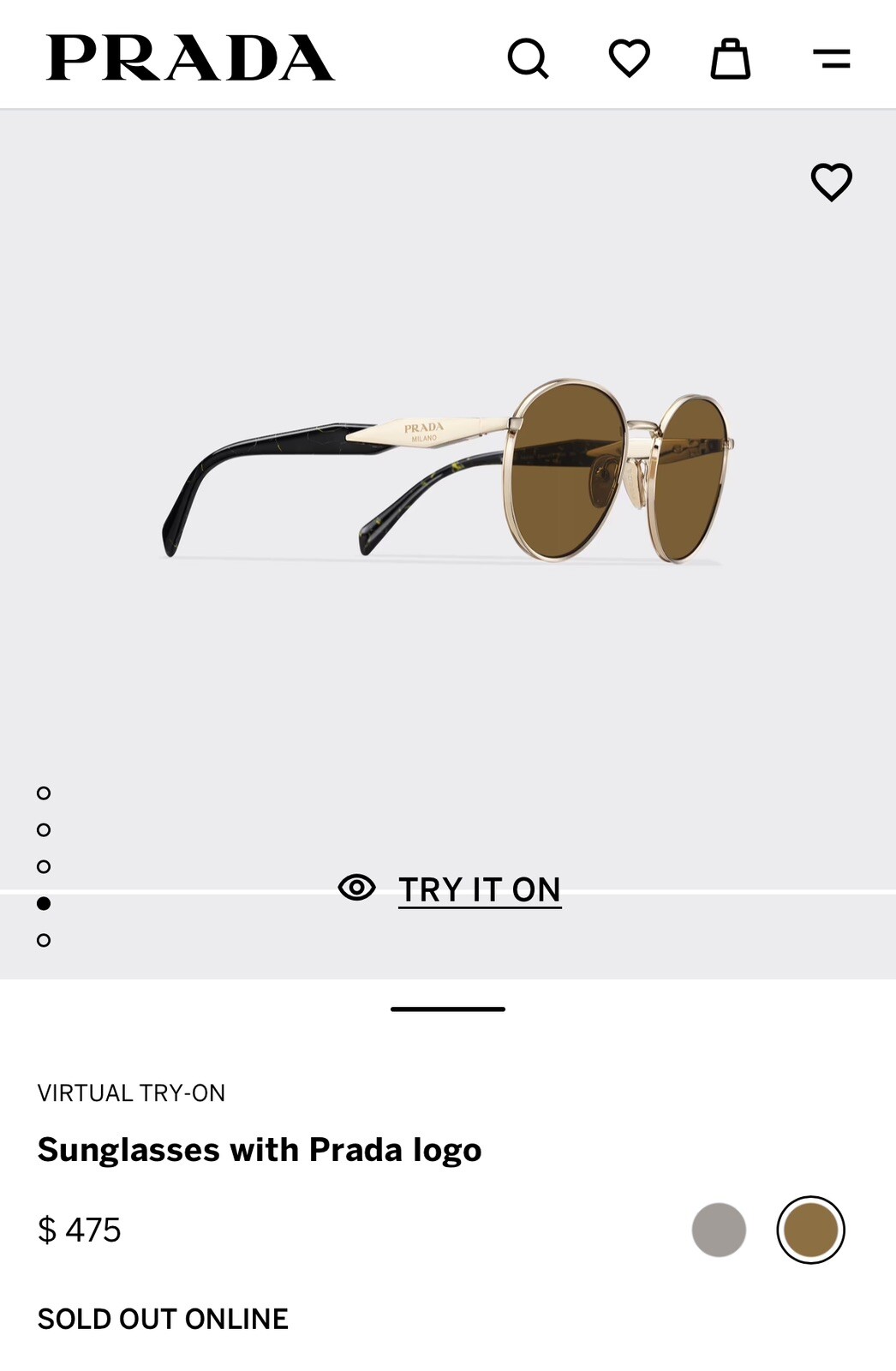 Authentic Prada with Logo Gold Round Sunglasses O… - image 2