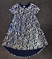 LuLaRoe Elegant Carly Dress Small S Navy Blue Silver Metallic Foil Geometric