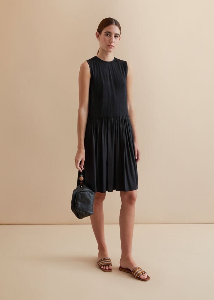 $3825 LORO PIANA Hare Midi Sleeveless Dress in Silk Black Size 40 New With Tags