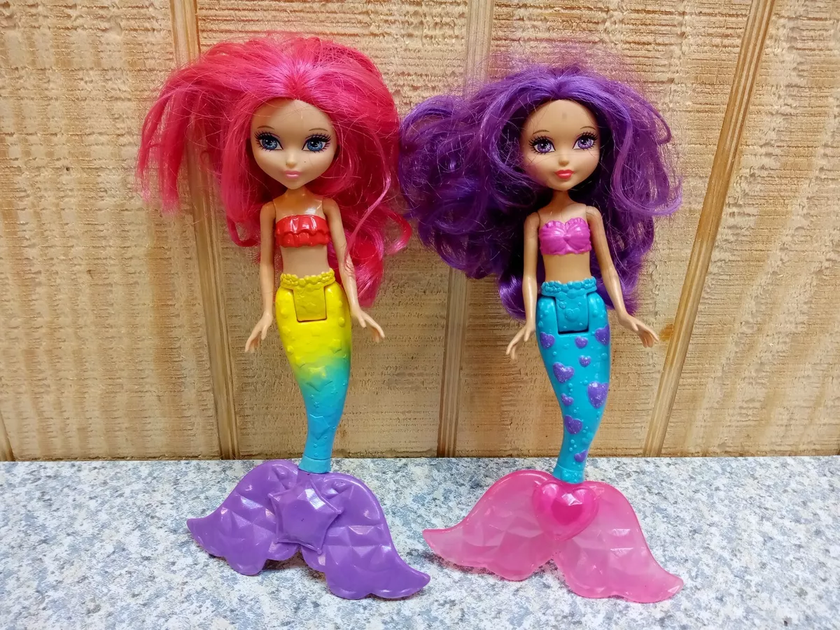 2014 Mattel Barbie HTF Fairytale Mini Mermaid Doll Lot of 2 Pink Purple Hair