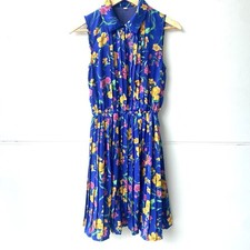 Vintage Dress Size S 80s/90s Pleated Bright Floral Knee-Length Retro