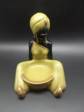 Antique lime green blackamoor lady chalkware ash tray 7"H 6" W 6" L