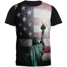 4th of July Let Lady Liberty Light the Way All Over Mens Black Back T Shirt