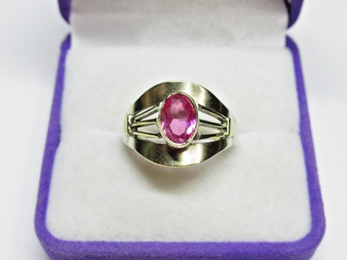 Bague Vintage URSS En Argent 875 - Pierre D'améthyste Délicate, Occasion En Bon état