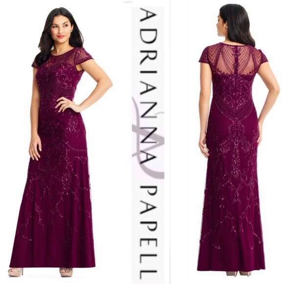 Adrianna Papell cap sleeve beaded long dress new with tag | eBay