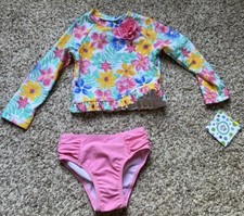 Little Me Tropical 2 Piece Long Sleeve Rashguard UPF 50 New