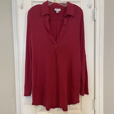 Soft Surroundings Tunic Blouse V Neck Long Adjustable Sleeves Sz Small