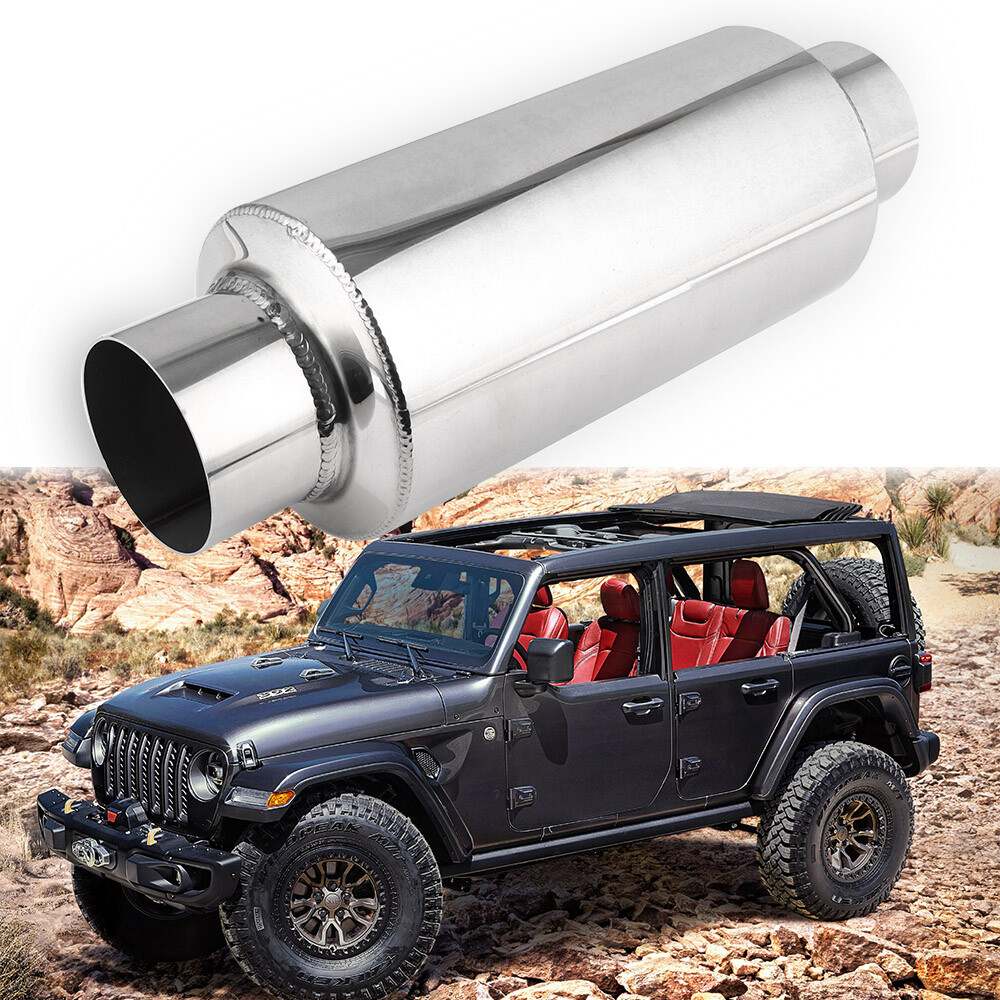 2.5" Inlet /Outlet 12" Long Round Muffler Exhaust Resonator For Jeep