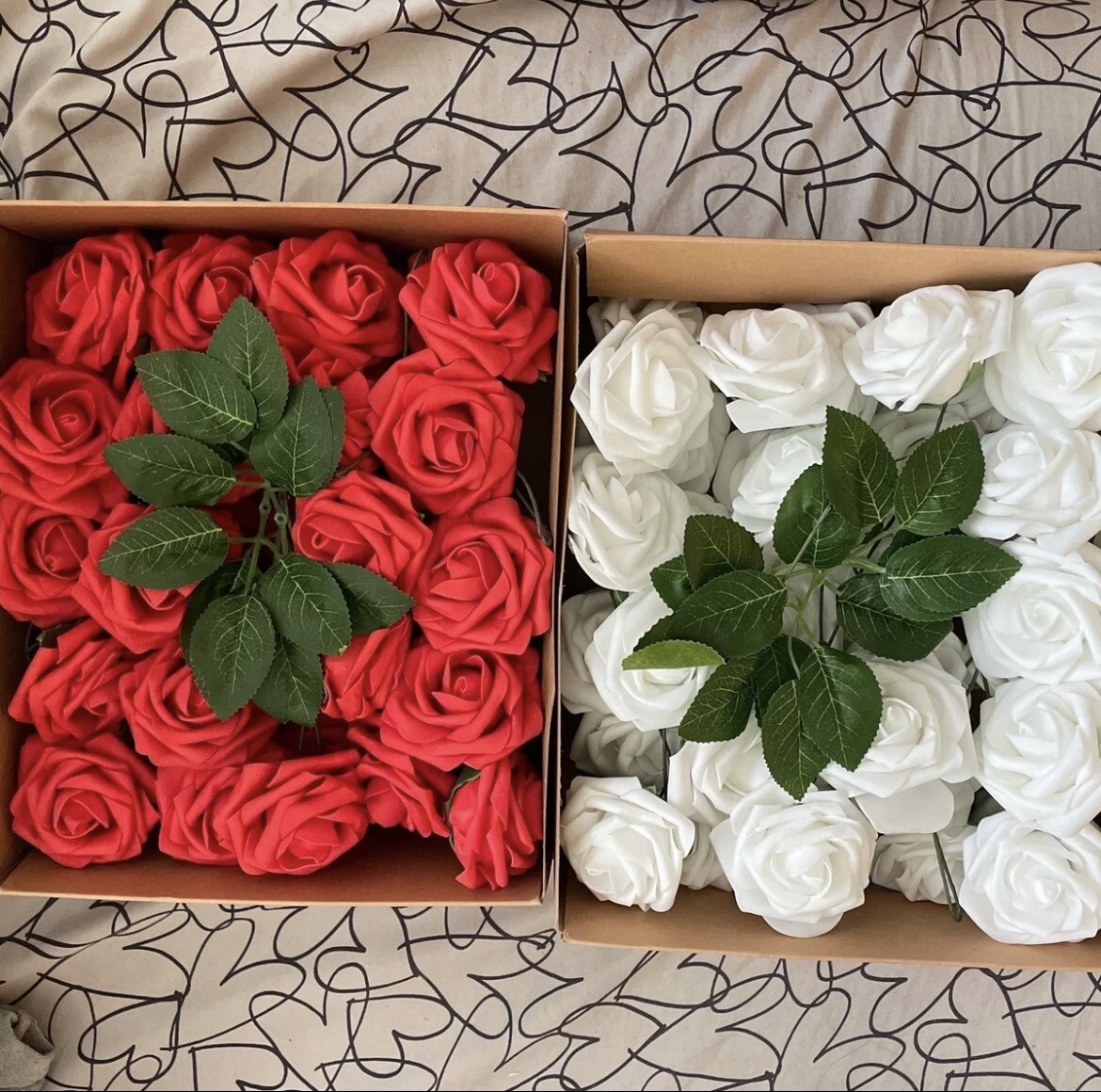 red and white foams with rose