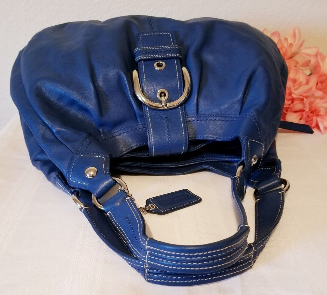 COACH BLUE Genuine LEATHER HOBO SHOULDER BAG WITH SILVER COACH BLUE Genuine LEATHER HOBO SHOULDER BAG WITH SILVER