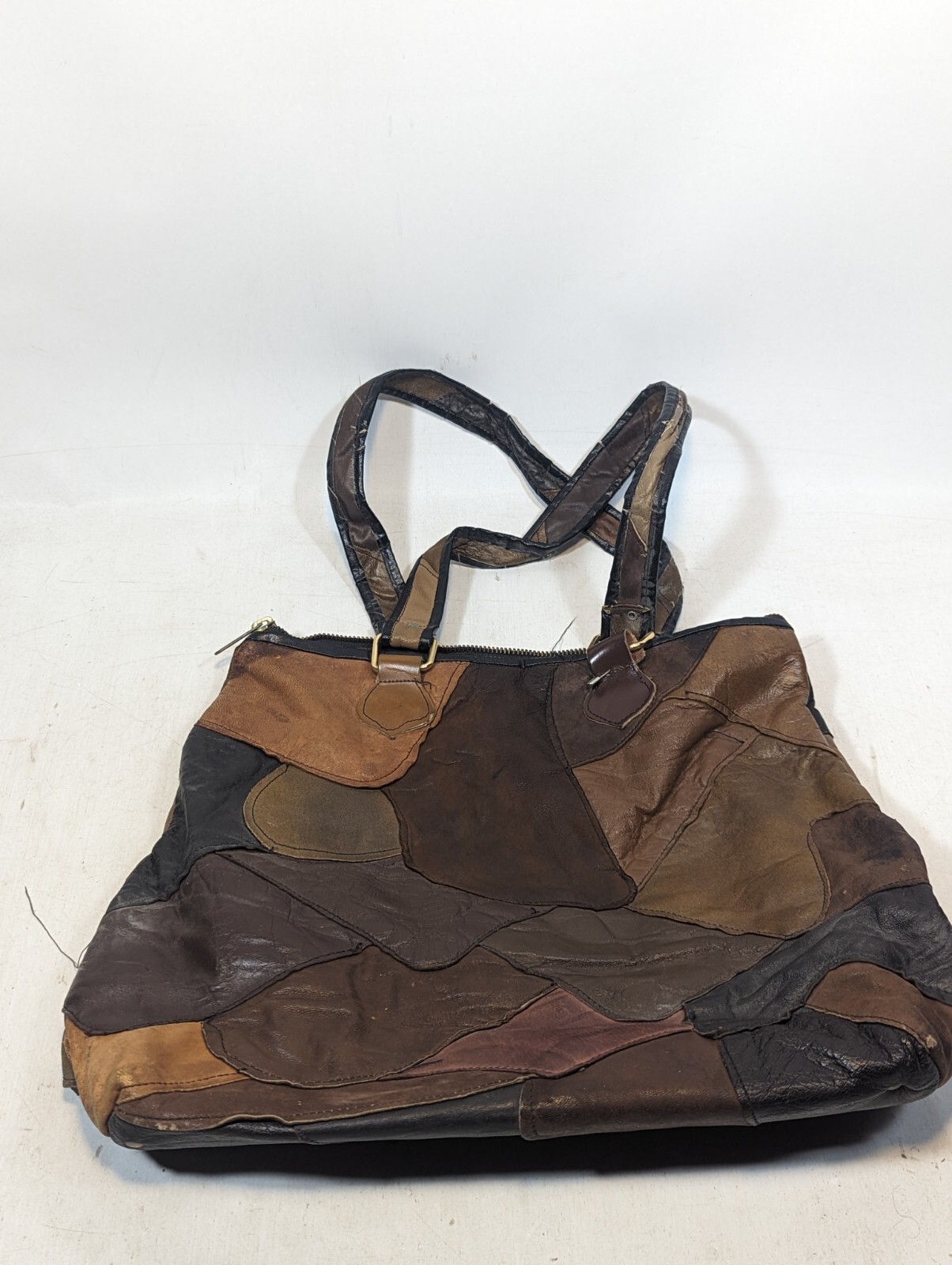 Genuine Brown Leather Patchwork Purse Hippie Vtg … - image 3