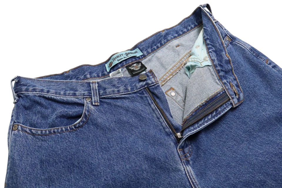 Harley-Davidson Vaqueros Hombres W38 L28 Cremallera Corte Normal Denim Azul - Imagen 4 de 4