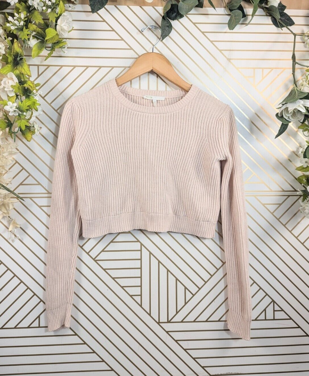 MAJE Women's Light Blush Pink Cropped Knit Sweater Long Sleeve