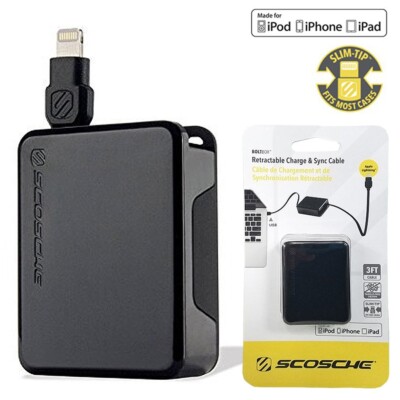 Scosche BoltBox Retractable Charge and Sync Cable, Black