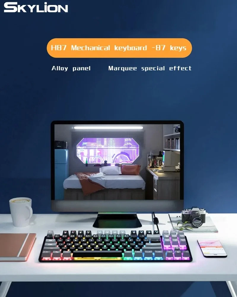 Wired Mechanical Keyboard with Lighting for Gaming Office Windows iOS Systems